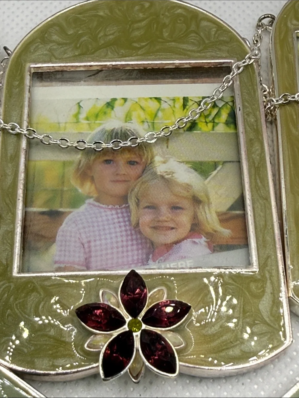 5 Hallmark Olive Green & lime  Enamel Photo Frame picture Aurora & rhinestones